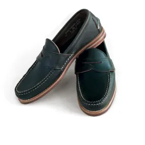 Boardroom Appropriate Practical Design Pinch Penny Loafer - Dark Olive Pull-Up Leather