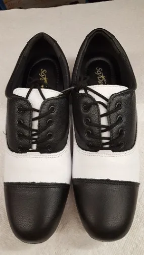 Roy -- Men's Cap Toe Ballroom Oxford -- Black/White Lace Tie Quiet Step