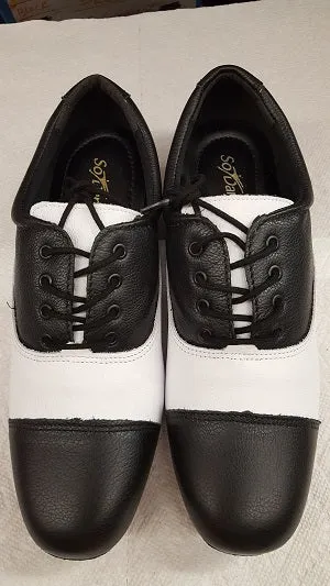 Roy -- Men's Cap Toe Ballroom Oxford -- Black/White Lace Tie Quiet Step