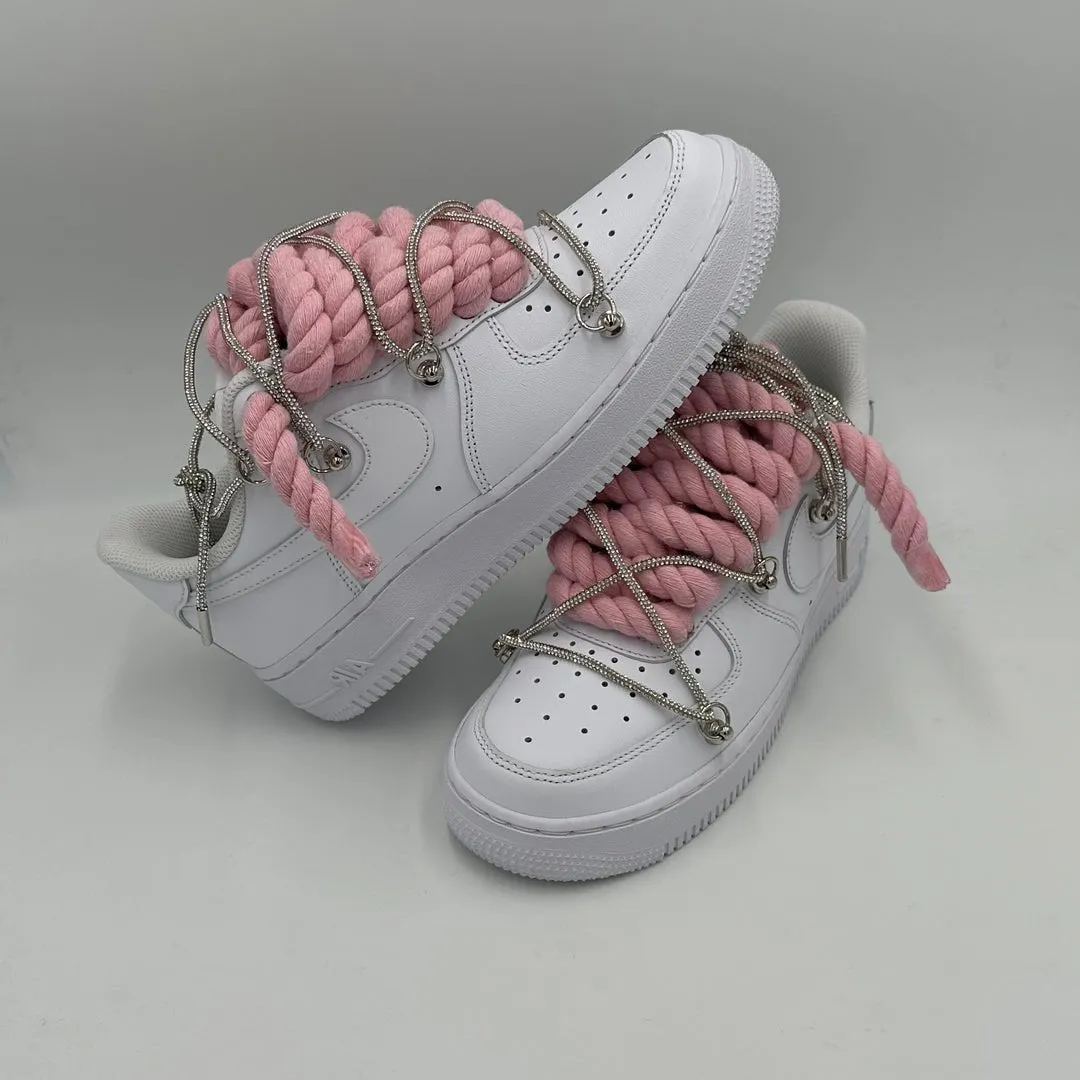 Rapid pace Neutral Base Nike Air Force 1 Rope Laces Pink" Triple Crystal Silver