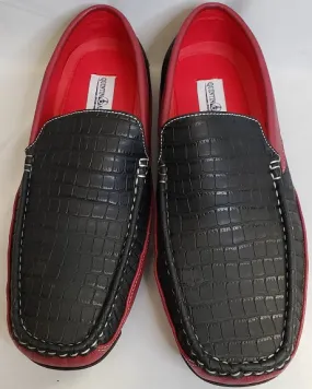 Noah -- Men's Moccasin Casual Slip-on -- Black/Red Cushioned Step Cold Climate Slip Resistant All Day Wear