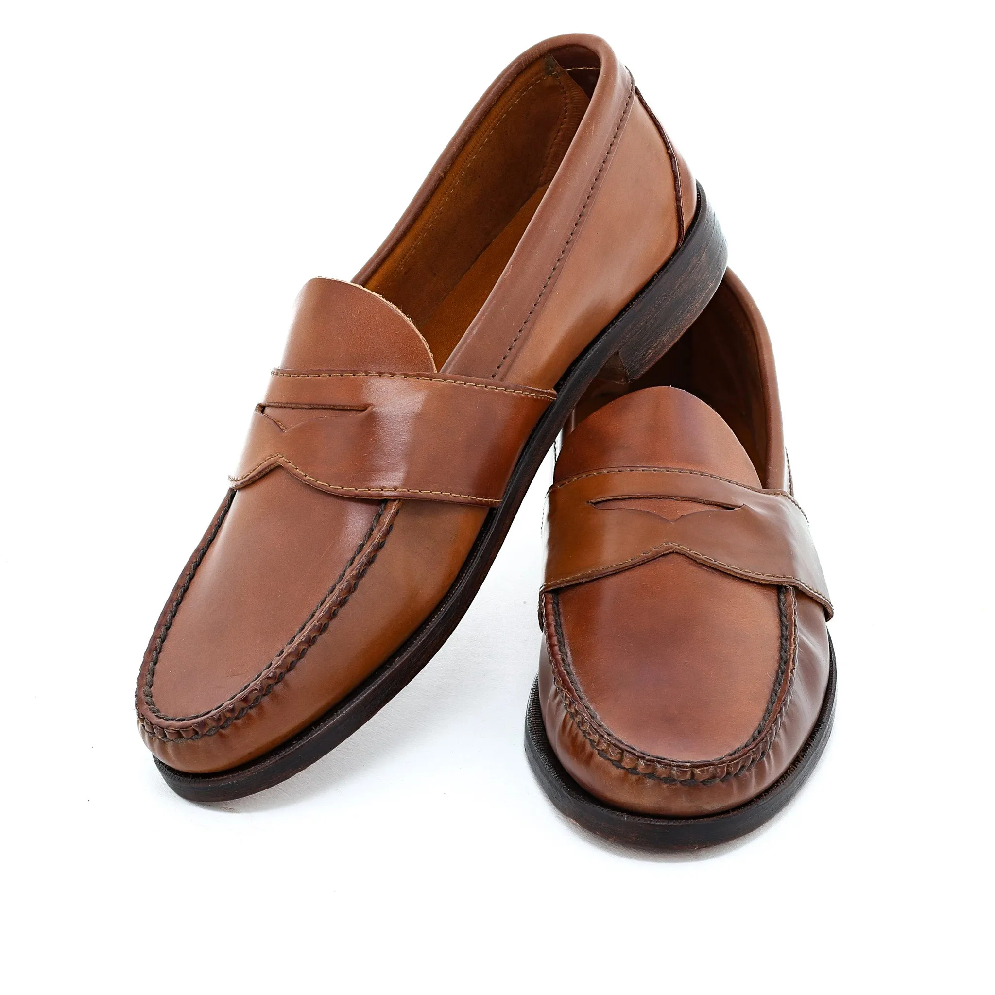Blue Isle Weltline Penny Loafers - Whiskey Shell Cordovan Woven Leather