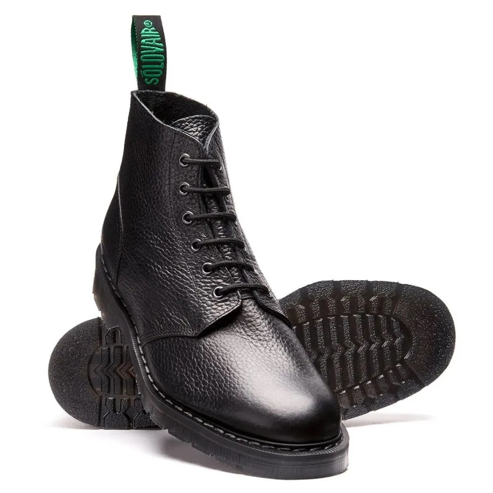 Insulated Morning Walk Urban Utility Solovair 6 Eye Astronaut Boot in Black Grain Ridge Grip