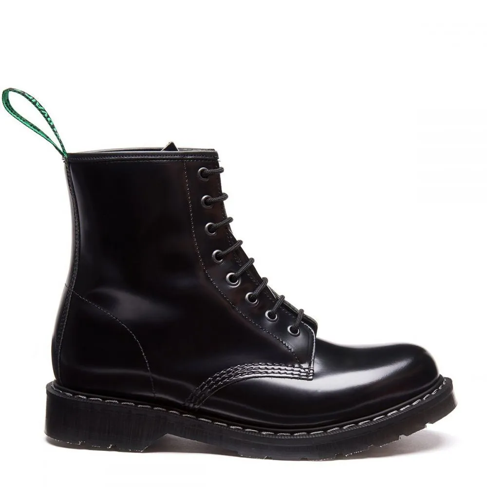 Crisp Finish Lightweight Silhouette Solovair 8 Eye Derby Boot in Black Hi-Shine