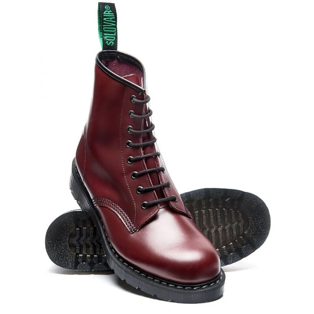 Anti Odor Chill Ready Solovair 8 Eye Derby Boot in Oxblood Hi-Shine Padded Silhouette