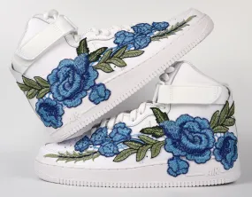 Air Force 1 Custom Shoes High Blue Rose Flower Floral White Men Women Kids All Sizes AF1 Sneakers Training Mode Wide toe box