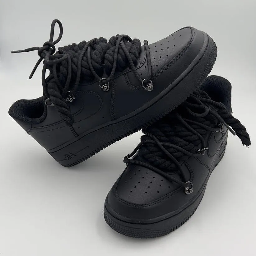 Nike Air Force 1 Rope Laces Black??Triple Black Breath Fresh