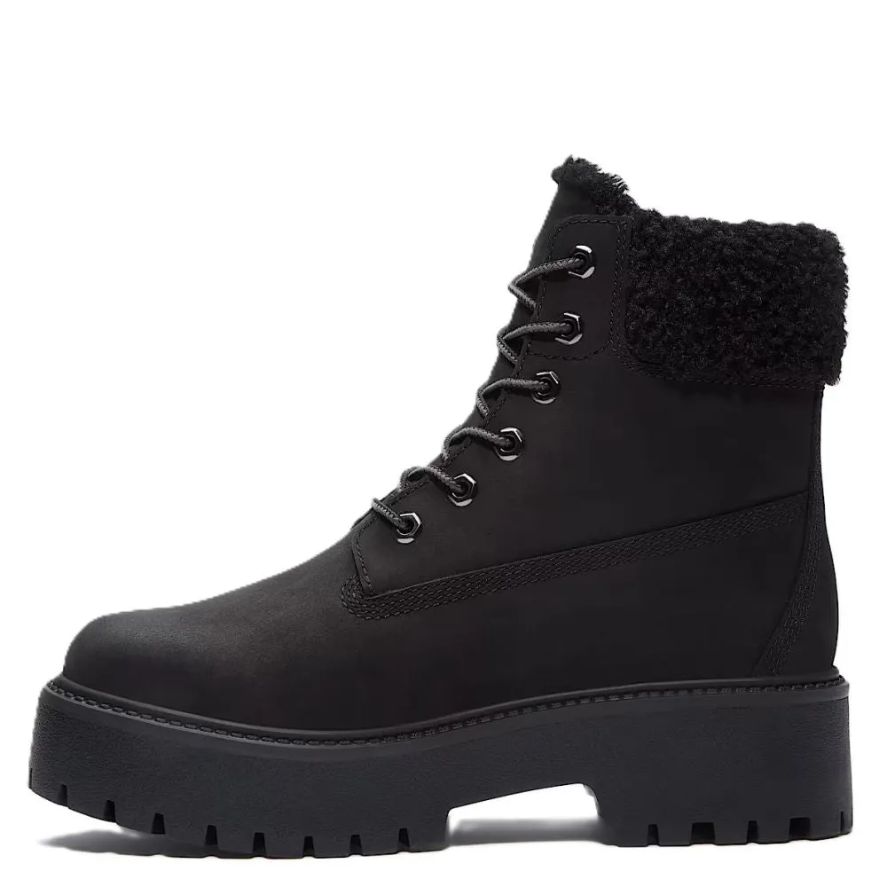 Timberland Women's Stone Street Mid Warm Lined Waterproof Boot in Black Nubuck Mud Resistant Layer Lace Up Style