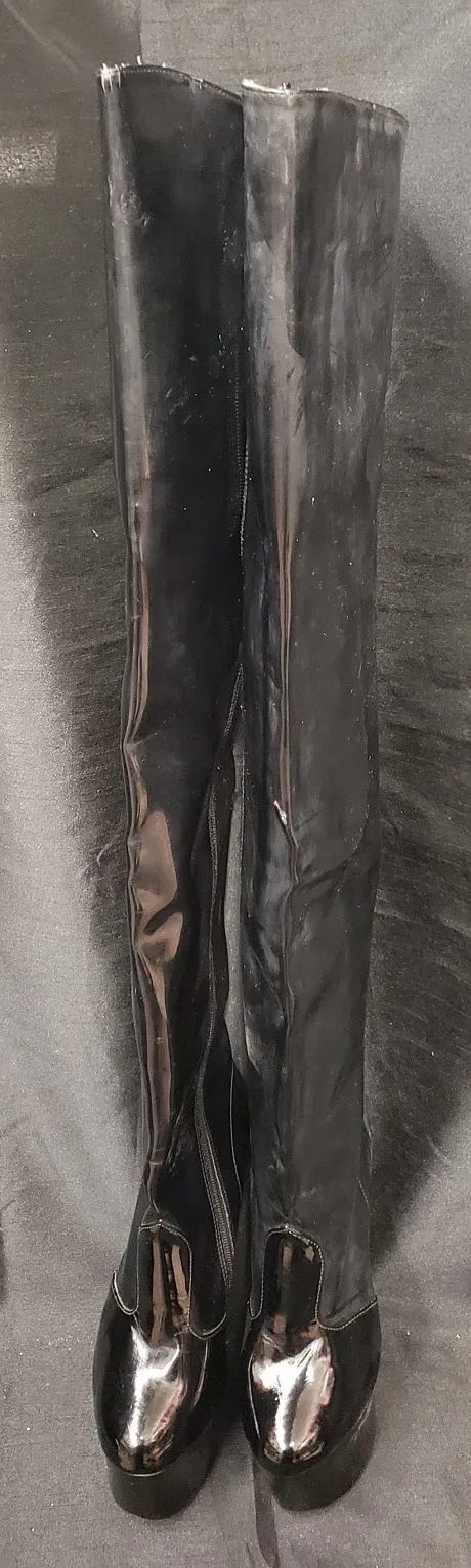 7" Alexandria -- Women's Thigh High Platform Dress Boot -- Black Patent Day Hike