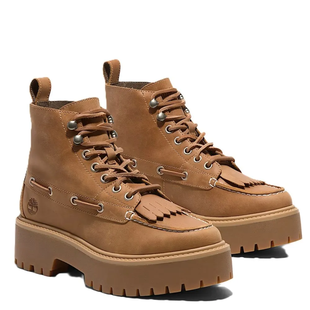 city commute No Pressure Timberland Women's Stone Street Mid 7-Eye Platform Boot in Wheat Full-Grain Protective Cushion