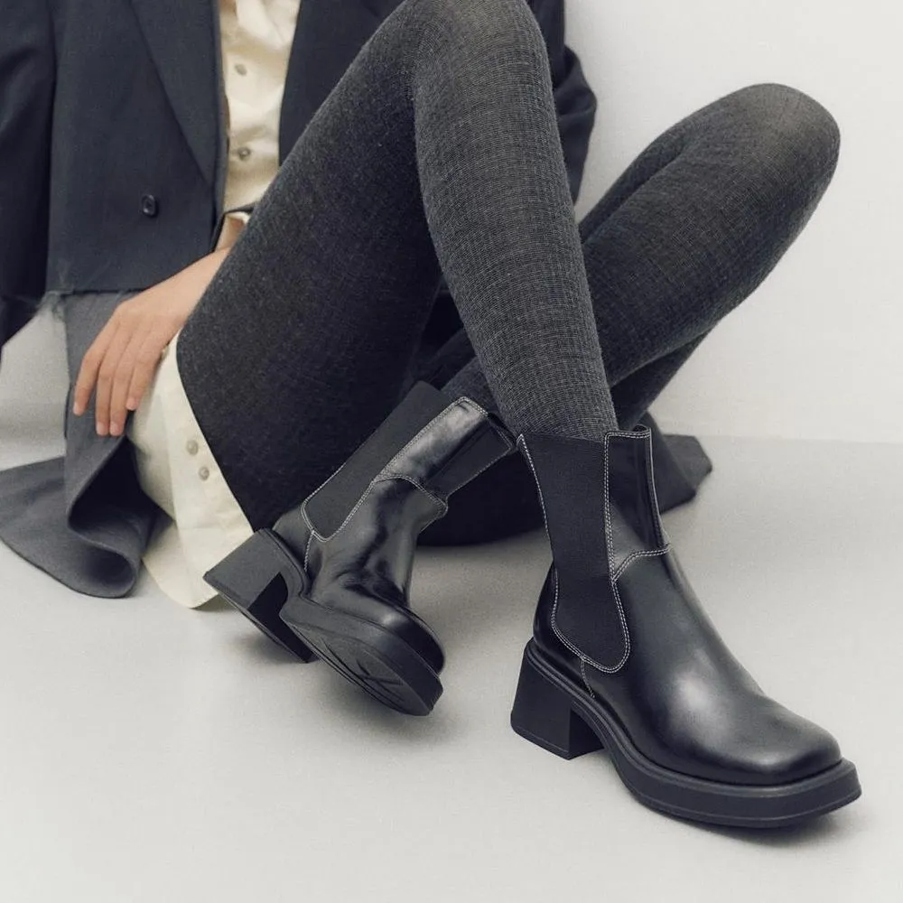 Modern Vagabond Women's Dorah Boots in Black Leather Comfortable Footbed