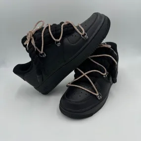 Nike Air Force 1 Black "Rope Laces Black" Triple Crystal Gold Metal Edge Queen Fit