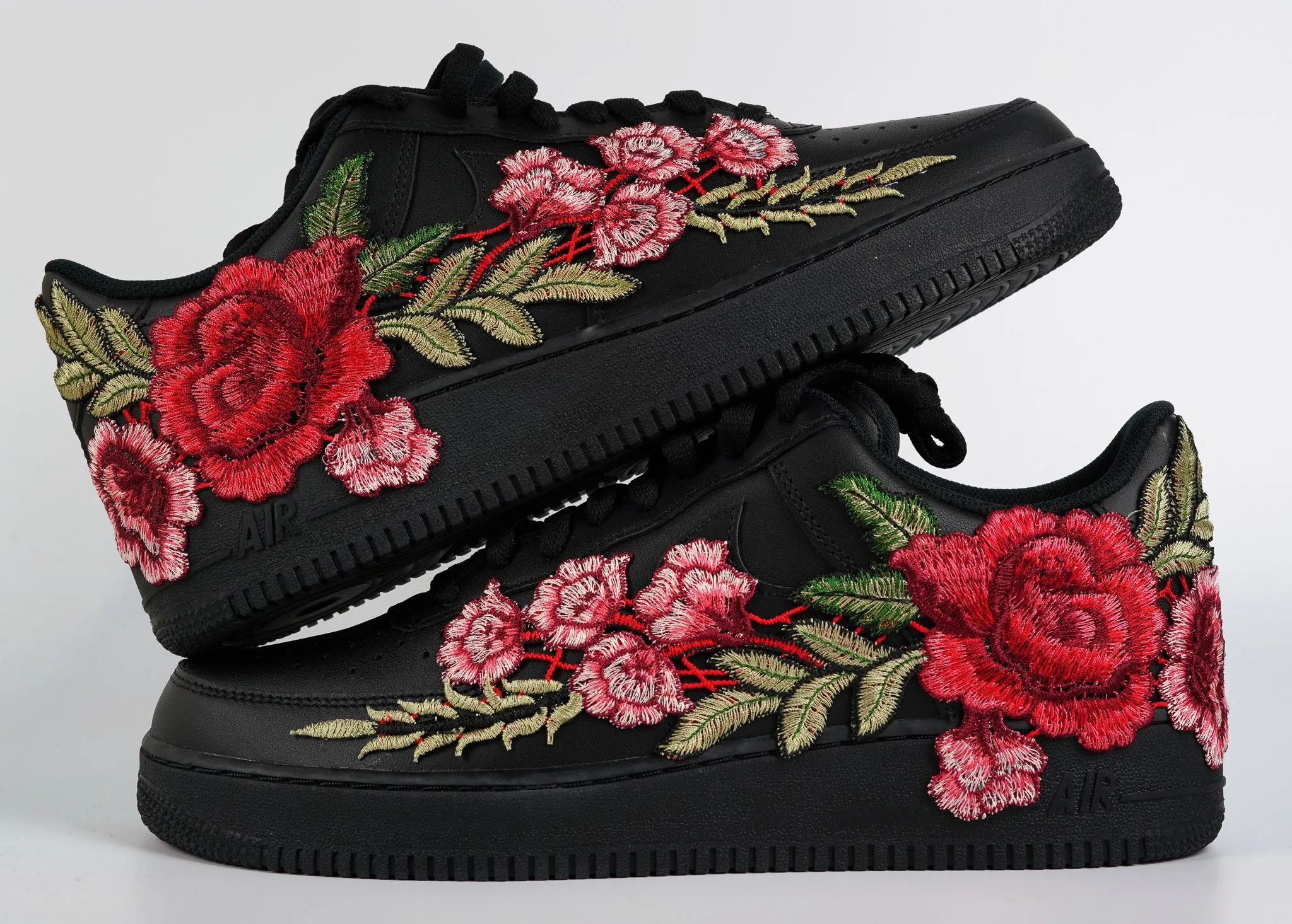 Air Force 1 Custom Black Rose Shoes Low Long Red Flower Floral Design Men Women Kids AF1 Fresh Drop