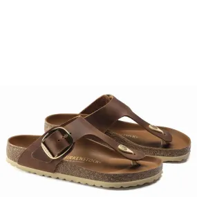 Light sandals Washable Birkenstock Women's Gizeh Big Buckle Leather in Cognac