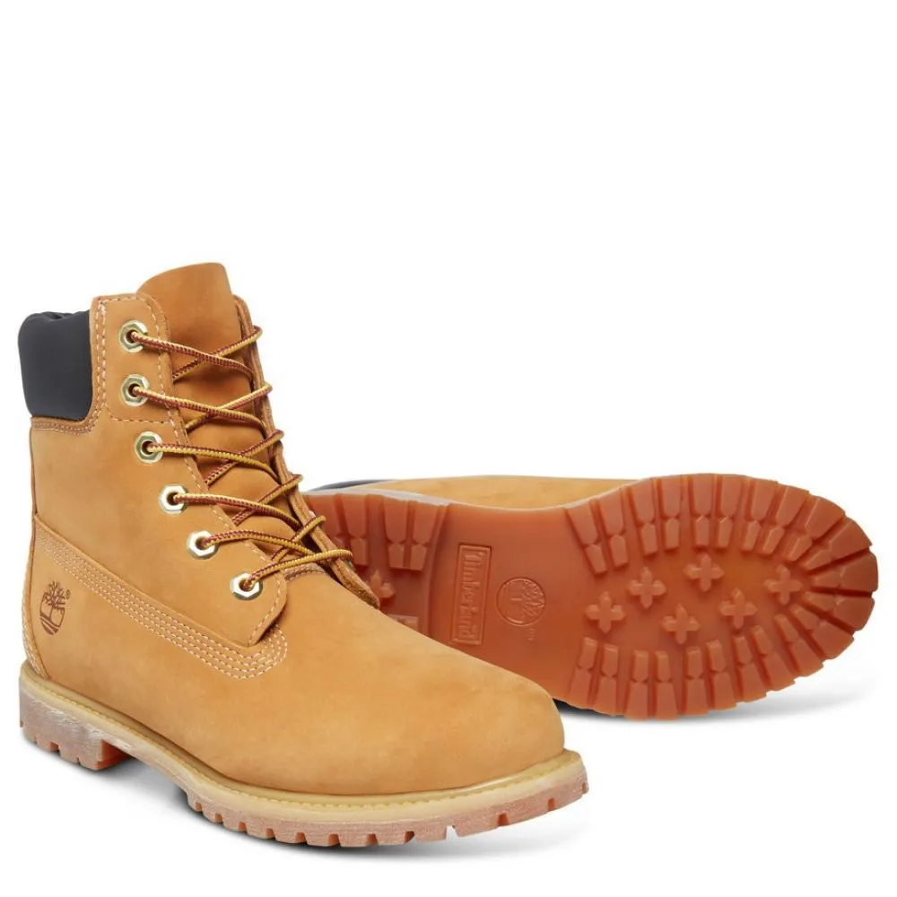Timberland Women's Icon 6 Inch Premium Waterproof Boot in Wheat Nubuck Wind Resistant Day To Night Slip Resistant Rural Traveler