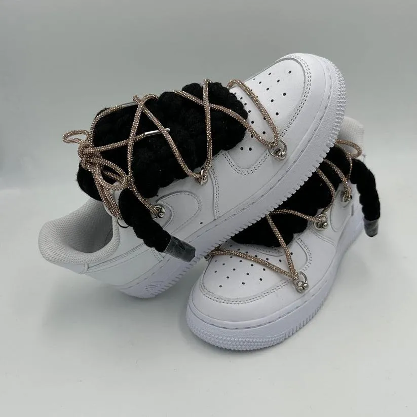 Nike Air Force 1 Rope Laces Black??Triple Crystal Gold velcro