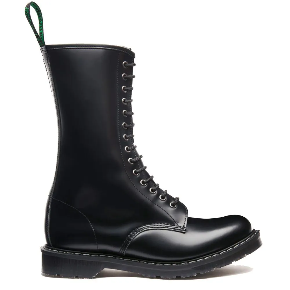 Minimalist Style Zip Closure Solovair 14 Eye Zip Platform Derby Boot in Black Hi-Shine